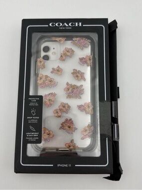 Coach Clear Floral iPhone 11 Case in Pink and Gold Accents
